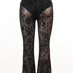 Margovil Elastic Waist Bell Bottomed Mesh Lace Pants