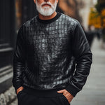 Men's Black Crocodile PU Leather Sweatshirt