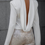 Margovil Cowl Back Long Sleeves Satin Top