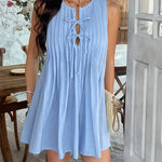 A-Line Loose Pleated Solid Color Tied Round-Neck Mini Dresses Vest Top
