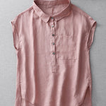 Ladies Casual Sleeveless Shirt With Lapel Button Design