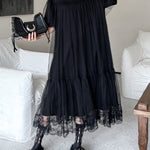 Fake Two-Piece Loose Gauze Pleated Solid Color Split-Joint Tiered Round-Neck Midi Dresses