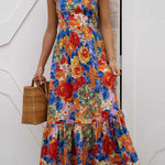 Style Lover Square Neck Adjustable Straps Floral Maxi Dress