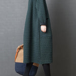 Loose Solid Color Split-Joint With Pocket Round-Neck Long Sleeves Midi Dress