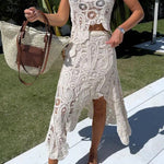 Summer Getaway Look Crochet Lace Elastic Waist Irregular Hem Maxi Skirt