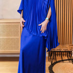 Lily Satin Solid Color Pleated Loose Cape and Elegant Maxi Skirt Set