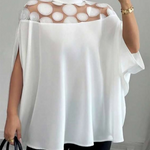 Batwing Sleeves Half Sleeves Polka-Dot See-Through Solid Color Split-Joint Stand Collar Blouses&shirts Tops
