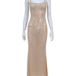 Bodycon Skinny See-Through Sequined Split-Joint Spaghetti-Neck Maxi Dresses