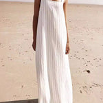A-Line Loose Striped Square-Neck Maxi Dresses