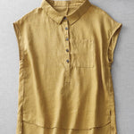Ladies Casual Sleeveless Shirt With Lapel Button Design