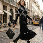 False Two Long Sleeves Print Half Turtleneck Midi Dresses Sweater Dresses