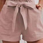 Casual Loose Solid Color Elastic Waist Tie Shorts