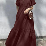 A-Line Loose Solid Color Split-Joint V-Neck Maxi Dresses