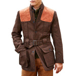 Suede Wool Patchwork Double Pocket Lace-Up Casual Jacket