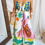 Margovil Spaghetti Strap Cut Out Unique Print Wide Leg Jumpsuit