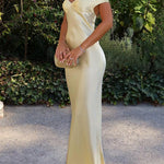 Margovil Off Shoulder Backless Cut Out Satin Maxi Dress