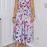 Strapless Tube Back Lace-up Floral Print Midi Dress