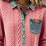 Harper - Chic Knitted Shirt with Denim Details