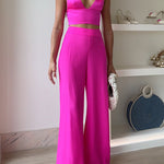 V Neck Crop Cami Top and Slit Wide Leg Pants Two-piece Set