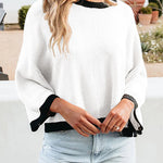 Margovil Crewneck Drop Shoulder Color Block Knit Sweater