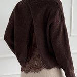 Crewneck Back Slit Lace Patchwork Sweater
