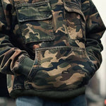 Men's Vintage Camouflage Printed Cotton Blend Flap Pocket Long-Sleeved Hoodie