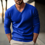 Men's solid color V-neck long-sleeved knitted pullover sweater