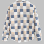 Men's Classic Plaid Fluffy Faux Fur Lapel Jacket Corduroy Casual Pants Set