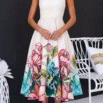 Square Neck Sleeveless Floral Print Midi Dress