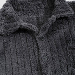 Men's Casual Warmth  Solid Color Button Front Fluffy Fleece Jacket