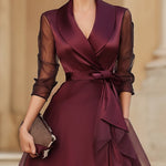 Elegant Wrap Midi Dress With Sheer Sleeves