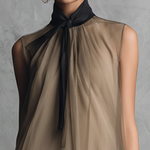 Women's Light Luxury Khaki And Brown Color-blocked Chiffon Sleeveless Dress