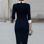 Navy & White Contrast Collared Sheath Dress
