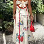 Bow Back Cut Out Floral Print Maxi Cami Dress