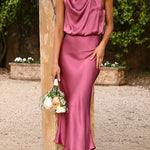 Margovil Solid Halter Waisted Irregular Sleeveless Dress