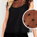 Sleeveless Ruffle Dotted Sheer Top with Camisole
