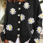 Round Neck Floral Embroidery Knitted Sweater Cardigan