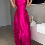 Margovil Strapless Waisted Polka Dot Applique Maxi Party Dress