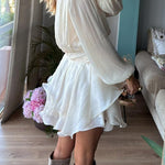 Margovil Lantern Long Sleeves Waisted Ruffle Mini Dress
