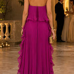Margovil Strapless Tube Ruffle Pleated Swing Maxi Dress