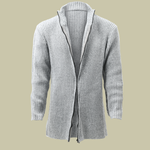 Men's Fashion Stand Collar Solid Striped Long Sleeve Mid-length Knit Cardigan