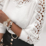 Margovil Hollow Out Lace Splice Long Sleeves Knit Top
