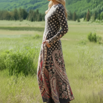 Women's Vintage Cashew Flower Art Print Long-sleeved Dress