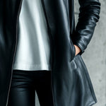 Women Simple Lapel Solid Color Faux Leather Jacket