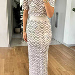 Crewneck Short Sleeves Zigzag Patterned Top