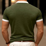 Men's Casual Colorblock Cotton Henley Collar Patch Pocket Slim Fit Short Sleeve T-Shirt
