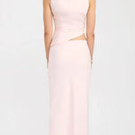 Mockneck Sleeveless Irregular Hem Top Low Rise Maxi Skirt Set