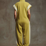 Casual Sports White Webbing Yellow-green Sleeveless Jumpsuit