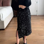 Margovil Side Slit Glitter Sequin Midi Skirt