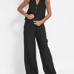 Women's Fashion Solid Color Vest Trousers Collage Stitching Cotton and Linen Casual Suit